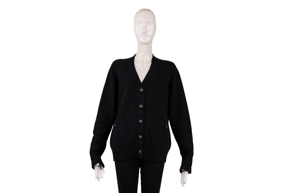 Chanel Black V-Neck Cardigan Cashmere Size 48